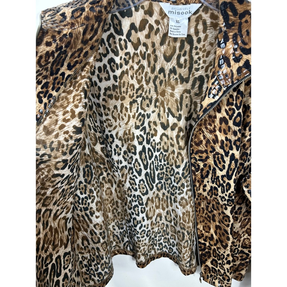 Exclusively Misook Leopard Print Jacket Women XL Shimmer Sequin Full Zip Stretch - Picture 7 of 7